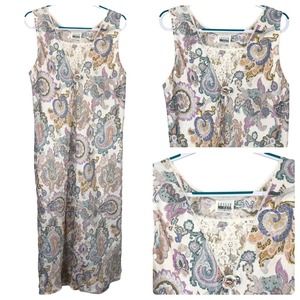 Vintage Long Nightgown Gown Womens XL ? Paisley Lace Maxi 80's 90's Neutrals